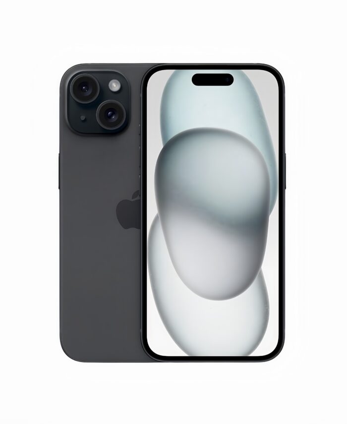 iPhone 15 negro frente pantalla